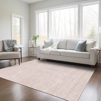 8' X 10' Pink And Gray Geometric Washable Indoor Outdoor Area Rug
