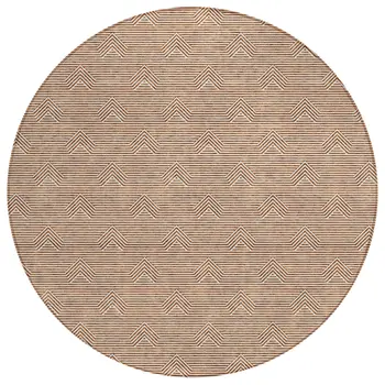 8' Brown And Beige Round Geometric Washable Indoor Outdoor Area Rug
