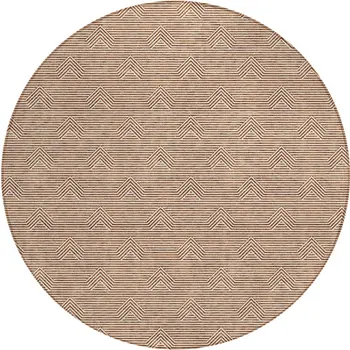 8' Brown And Beige Round Geometric Washable Indoor Outdoor Area Rug