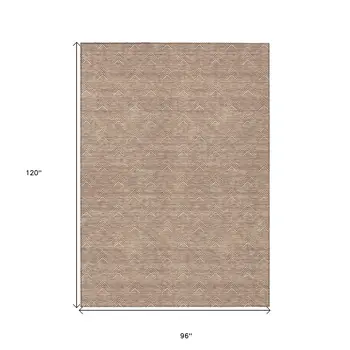 8' X 10' Brown And Beige Geometric Washable Indoor Outdoor Area Rug