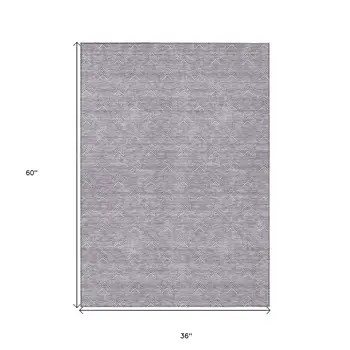 3' X 5' Purple And Ivory Geometric Washable Indoor Outdoor Area Rug