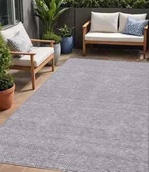 5' X 8' Purple And Ivory Geometric Washable Indoor Outdoor Area Rug