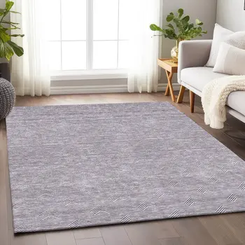 5' X 8' Purple And Ivory Geometric Washable Indoor Outdoor Area Rug