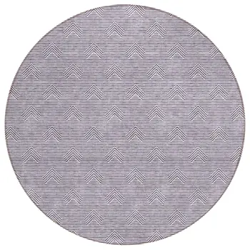 8' Purple And Ivory Round Geometric Washable Indoor Outdoor Area Rug