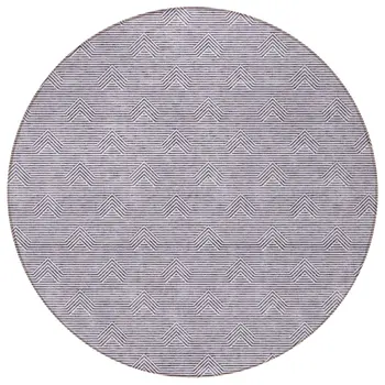 8' Purple And Ivory Round Geometric Washable Indoor Outdoor Area Rug