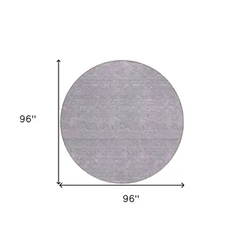 8' Purple And Ivory Round Geometric Washable Indoor Outdoor Area Rug