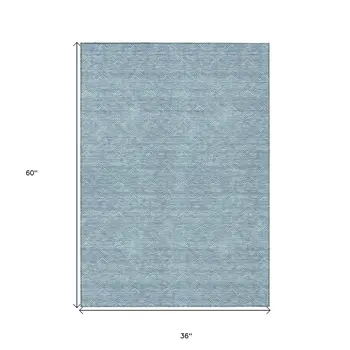 3' X 5' Teal Blue And Ivory Geometric Washable Indoor Outdoor Area Rug