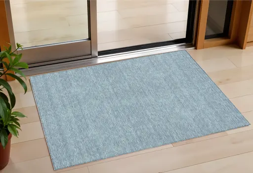 3' X 5' Teal Blue And Ivory Geometric Washable Indoor Outdoor Area Rug