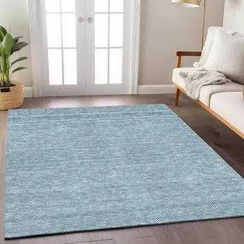 3' X 5' Teal Blue And Ivory Geometric Washable Indoor Outdoor Area Rug
