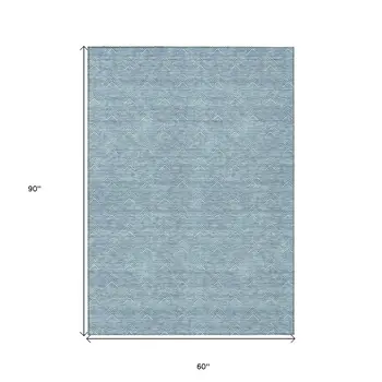 5' X 8' Teal Blue And Ivory Geometric Washable Indoor Outdoor Area Rug