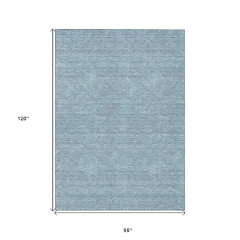 8' X 10' Teal Blue And Ivory Geometric Washable Indoor Outdoor Area Rug