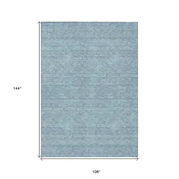 9' X 12' Teal Blue And Ivory Geometric Washable Indoor Outdoor Area Rug
