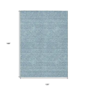 10' X 14' Teal Blue And Ivory Geometric Washable Indoor Outdoor Area Rug