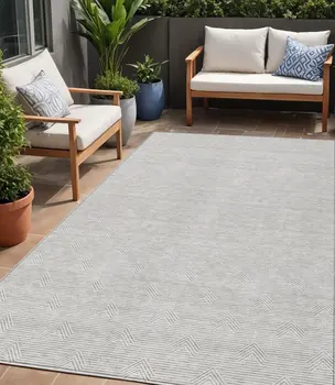 5' X 8' Taupe And Ivory Geometric Washable Indoor Outdoor Area Rug