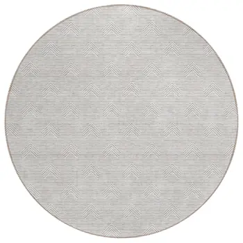 8' Taupe And Ivory Round Geometric Washable Indoor Outdoor Area Rug