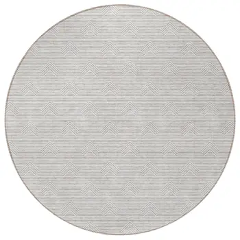 8' Taupe And Ivory Round Geometric Washable Indoor Outdoor Area Rug