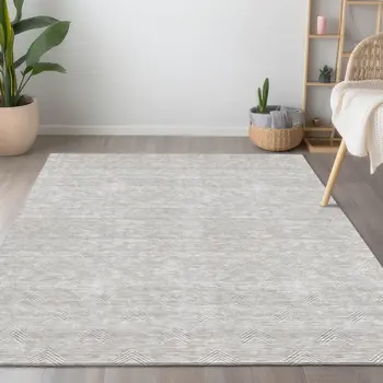 9' X 12' Taupe And Ivory Geometric Washable Indoor Outdoor Area Rug