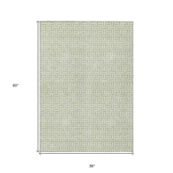 3' X 5' Artichoke Green And Gray Geometric Washable Indoor Outdoor Area Rug
