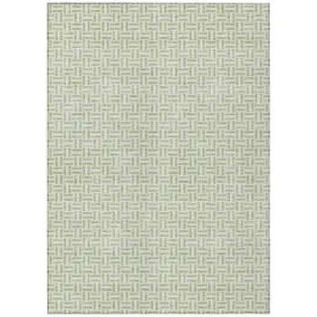 3' X 5' Artichoke Green And Gray Geometric Washable Indoor Outdoor Area Rug