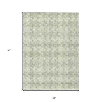 5' X 8' Artichoke Green And Gray Geometric Washable Indoor Outdoor Area Rug