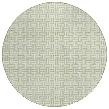 8' Artichoke Green And Gray Round Geometric Washable Indoor Outdoor Area Rug