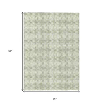 8' X 10' Artichoke Green And Gray Geometric Washable Indoor Outdoor Area Rug