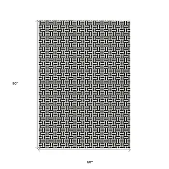 5' X 8' Black And Ivory Geometric Washable Indoor Outdoor Area Rug