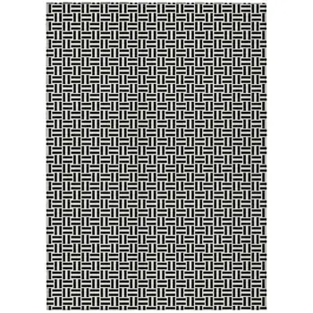 5' X 8' Black And Ivory Geometric Washable Indoor Outdoor Area Rug