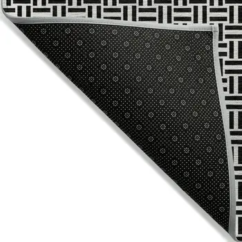 5' X 8' Black And Ivory Geometric Washable Indoor Outdoor Area Rug