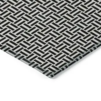 5' X 8' Black And Ivory Geometric Washable Indoor Outdoor Area Rug