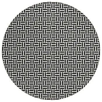 8' Black And Ivory Round Geometric Washable Indoor Outdoor Area Rug