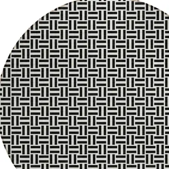 8' Black And Ivory Round Geometric Washable Indoor Outdoor Area Rug