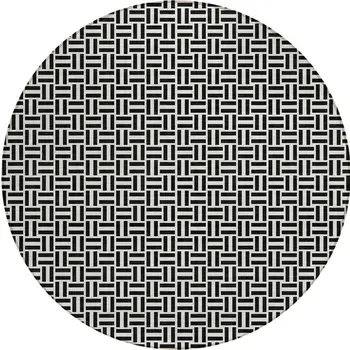 8' Black And Ivory Round Geometric Washable Indoor Outdoor Area Rug