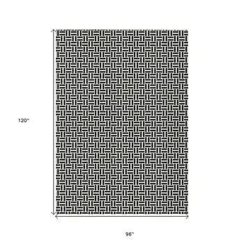 8' X 10' Black And Ivory Geometric Washable Indoor Outdoor Area Rug