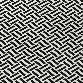 10' X 14' Black And Ivory Geometric Washable Indoor Outdoor Area Rug