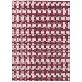 3' X 5' Burgundy And Ivory Geometric Washable Indoor Outdoor Area Rug