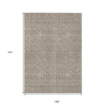 9' X 12' Brown And Beige Geometric Washable Indoor Outdoor Area Rug