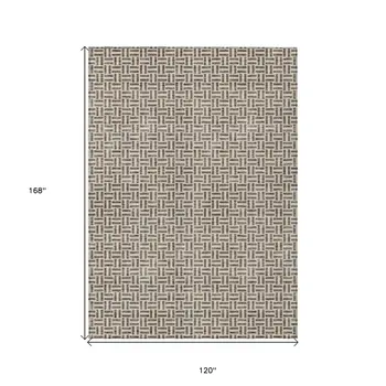 10' X 14' Brown And Beige Geometric Washable Indoor Outdoor Area Rug