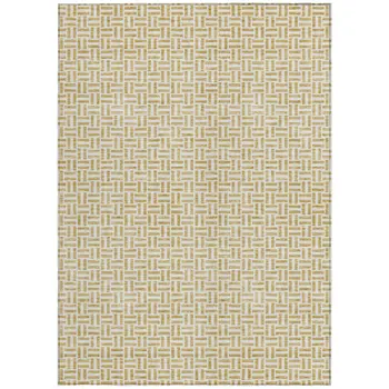 9' X 12' Gold And Ivory Geometric Washable Indoor Outdoor Area Rug
