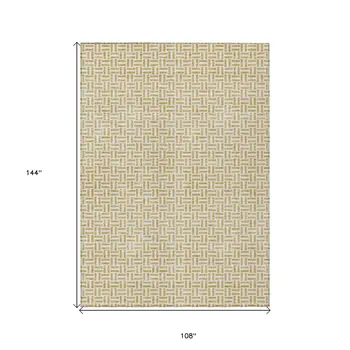 9' X 12' Gold And Ivory Geometric Washable Indoor Outdoor Area Rug