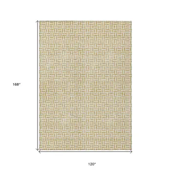 10' X 14' Gold And Ivory Geometric Washable Indoor Outdoor Area Rug