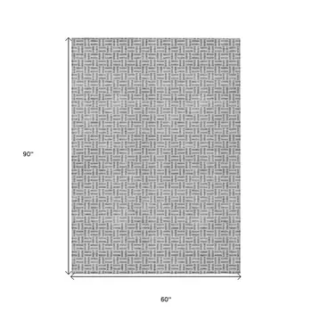 5' X 8' Gray And Silver Geometric Washable Indoor Outdoor Area Rug