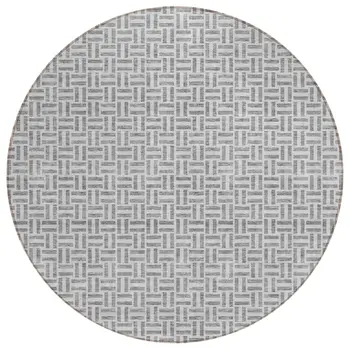 8' Gray And Silver Round Geometric Washable Indoor Outdoor Area Rug