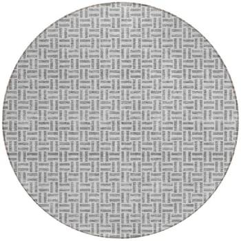 8' Gray And Silver Round Geometric Washable Indoor Outdoor Area Rug