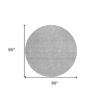 8' Gray And Silver Round Geometric Washable Indoor Outdoor Area Rug