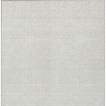 3' X 5' Ivory And Silver Geometric Washable Indoor Outdoor Area Rug