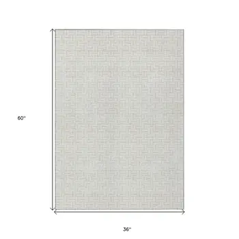 3' X 5' Ivory And Silver Geometric Washable Indoor Outdoor Area Rug