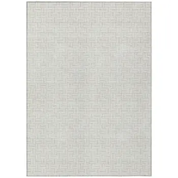 3' X 5' Ivory And Silver Geometric Washable Indoor Outdoor Area Rug