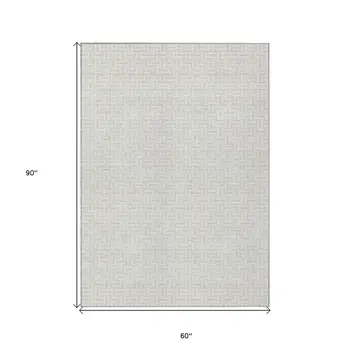 5' X 8' Ivory And Silver Geometric Washable Indoor Outdoor Area Rug