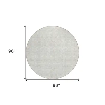 8' Ivory And Silver Round Geometric Washable Indoor Outdoor Area Rug